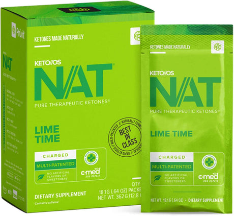 PRÜVIT Keto//Os NAT Lime Time Keto Supplements – Charged - Exogenous Ketones - BHB Salts Ketogenic Supplement for Workout Energy Boost for Men and Women (20 Count)