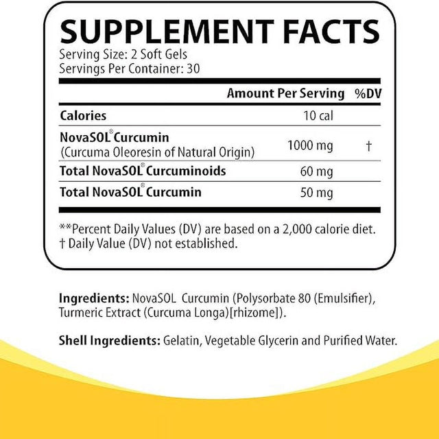 Nutritunes Nutricumin 1000Mg Liposomal Turmeric Curcumin with Novasol (60 Softgels) | for Joint Health - Non-Gmo, Gmp-Certified, and Allergen Free