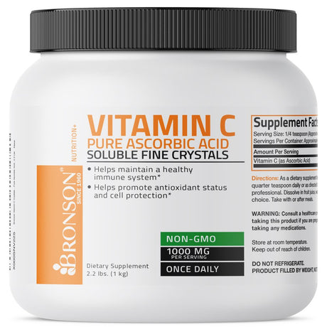 Bronson Vitamin C Powder Pure Ascorbic Acid Soluble Fine Non GMO Crystals – Healthy Immune System – Powerful Antioxidant, 2.2Lb