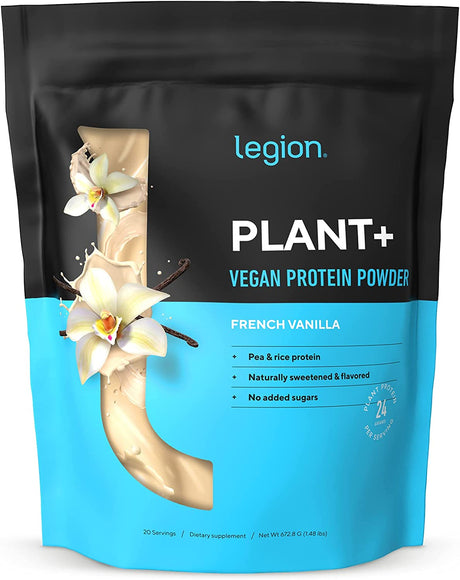 LEGION Plant+ Vegan Protein Powder, Vanilla - Rice and Pea, Plant Based Protein Blend. Gluten Free, GMO Free, Naturally Sweetened and Flavored, 20 Servings, 2 Lbs (Vanilla)