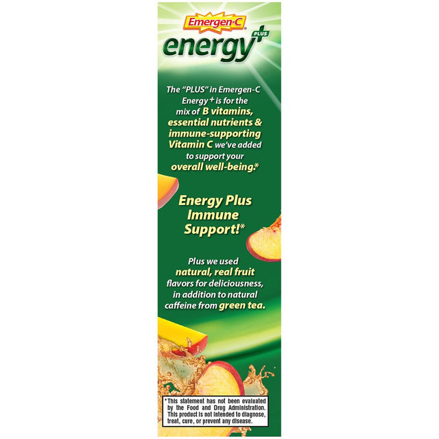 Emergen-C Energy+, with B Vitamins, Vitamin C and Natural Caffeine from Green Tea (8 Count, Mango Peach Flavor) Dietary Supplement Drink Mix, 0.33 Ounce Powder Packets