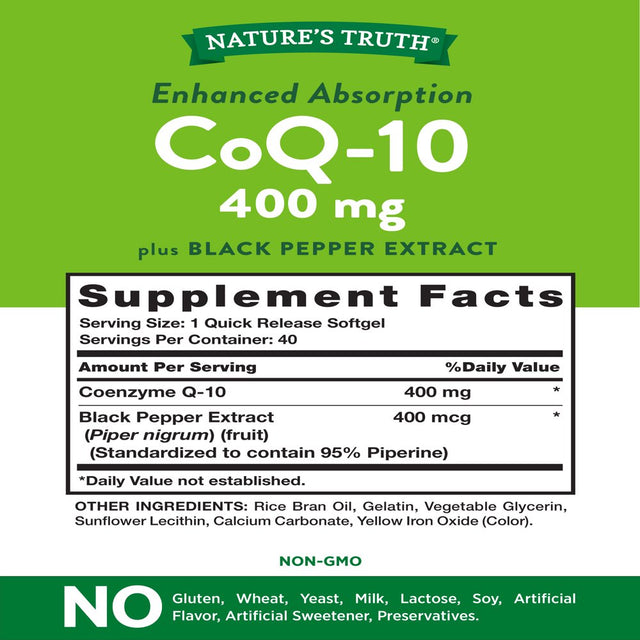 Nature'S Truth Coqq10 400Mg | 40 Softgels | Maximum Strength Supplement | Enhanced Absorbtion | Non-Gmo, Gluten Free