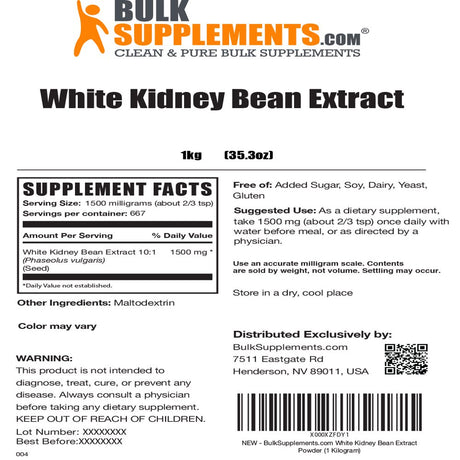 Bulksupplements.Com White Kidney Bean Extract - Hunger Suppressant for Men - Sugar Blocker -Lean Bean - Carb Blocker (1 Kilogram - 2.2 Lbs)