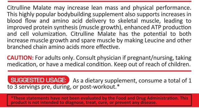 L CITRULLINE Malate 2 1 Powder Complex Nitric Oxide Pre Workout 5000Mg 214 Grams 40 Servings Improves Muscle Performance Recovery Energy Endurance Promotes Lean Mass Physical Strenght Unflavored