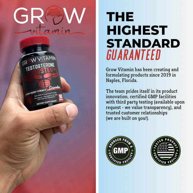 Prime Labs / Grow Vitamin - Original Men'S Test Booster - Natural Stamina, Endurance and Strength Booster - Non-Gmo, Made in the USA, 100% Natural Ingredients - 90 Capsules