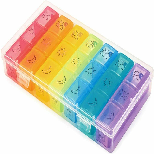 Pill Box 7 Day, Weekly Pill Organizer 3 Times a Day, Including 7 Individual Daily Pill Cases, Portable Travel Medicine Organizer for Holding Medication/Vitamin/Fish Oil/Supplements, BPA Free