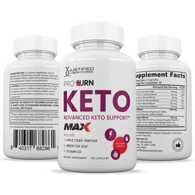 (3 Pack) Pro Burn Keto ACV MAX Pills 1675Mg Alternative to Gummies Dietary Supplement 180 Capsules