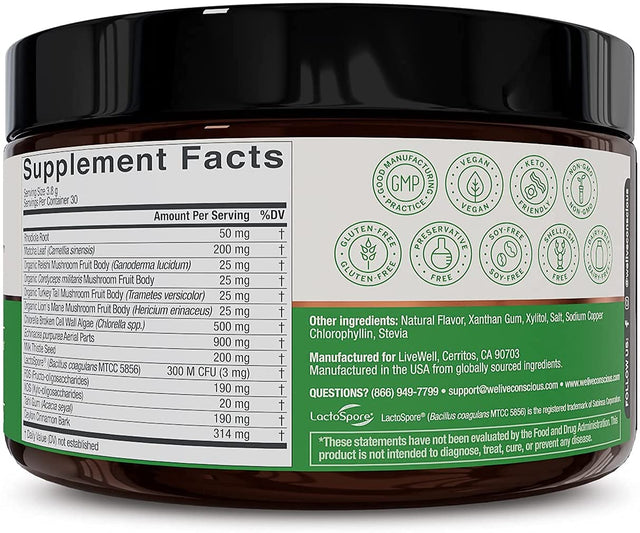 Live Conscious beyond Greens Concentrated Superfood Powder & Organic Pea Protein Powder - Cosmic Cacao Chocolate Flavor | Immune System Boost & Gut Health + Metabolism & Muscle Support