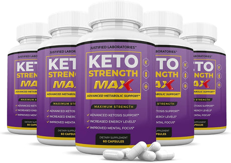 (5 Pack) Keto Strength Max 1200MG Pills Includes Apple Cider Vinegar Gobhb Strong Exogenous Ketones Advanced Ketogenic Supplement Ketosis Support for Men Women 300 Capsules