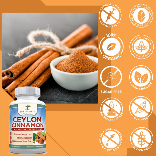 Live It Love It Organic Ceylon Cinnamon 1200Mg All Natural Supplement Non-Gmo & Gluten Free(60 Caps)