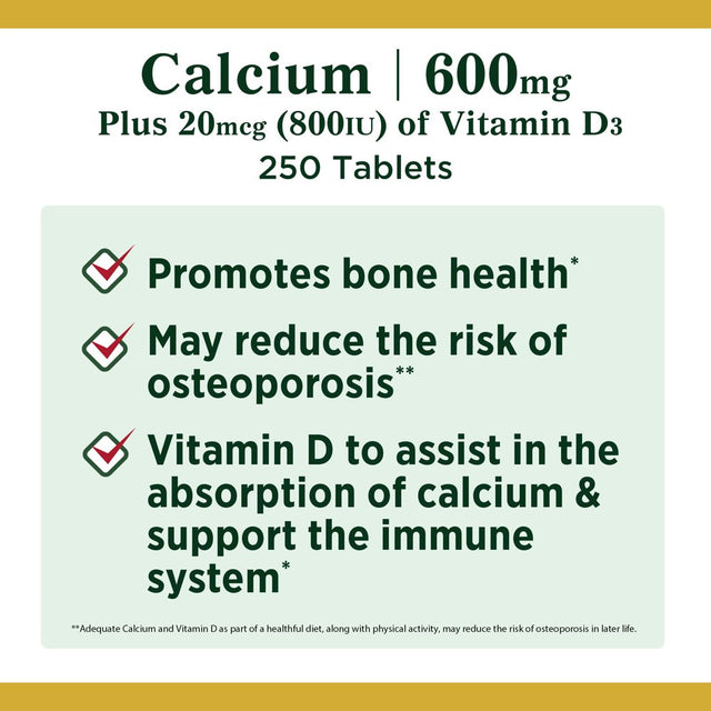 Nature'S Bounty Calcium 600 + Vitamin D3 Tablets, 600 Mg, 250 Ct