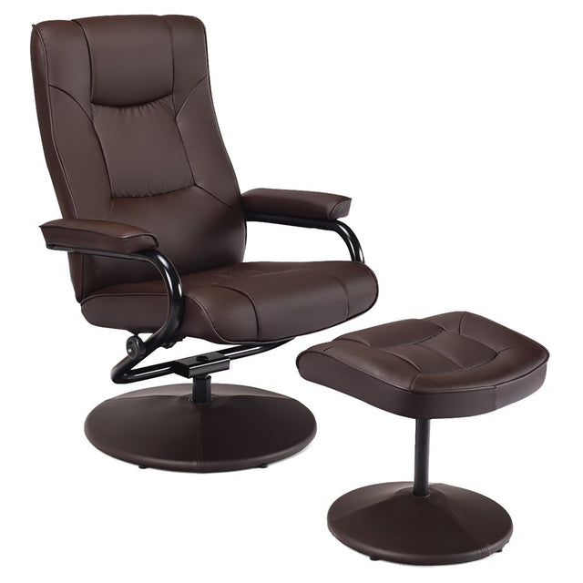 Costway Recliner Chair Swivel PU Leather Lounge Accent Armchair W/ Ottoman Brown