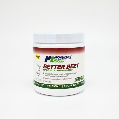 PERFORMANCE INSPIRED Nutrition Better Beet Powder - 100% Organic Beet – Boost Nitric Oxide – All-Natural Clean Energy - Boost Endurance – G-Free - Non-Gmo - Apple Flavor - 30 Servings