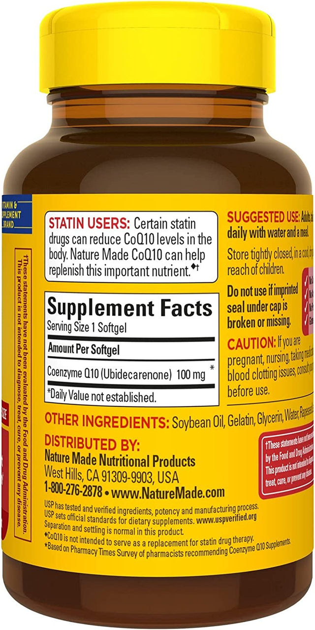 Nature Made Coq10 100 Mg, Dietary Supplements for Heart Health and Cellular Energy Production, 72 Softgels, 72 Day Supply