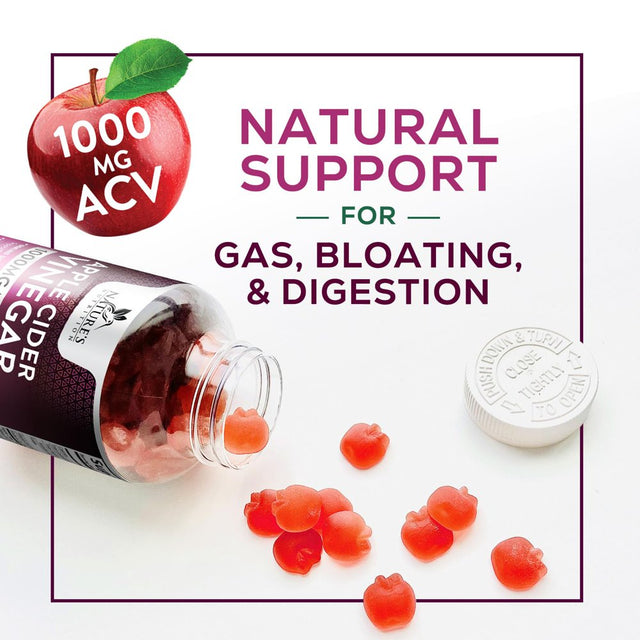 Nature'S Nutrition Apple Vinegar Gummy for Weight Loss 1000Mg - Vegan Apple Cider Vinegar Gummies for Detox & Cleanse, ACV Supplement Pills, Vitamin B12, Beetroot & Pomegranate, Non-Gmo - 60 Gummies