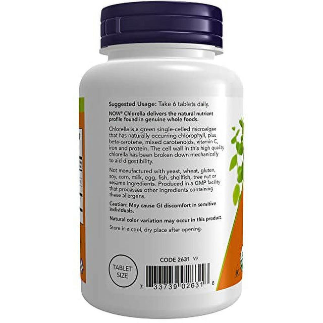 NOW Supplements, Organic Chlorella 500 Mg with Naturally Occurring Chlorophyll, Beta-Carotene, Mixed Carotenoids, Vitamin C, Iron and Protein, 200 Tablets