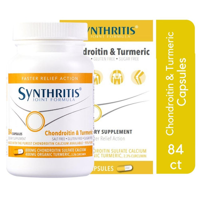 Synthritis Joint Formula Chondroitin and Turmeric, 84CT, Fast Relief Action Joint Health Supplement Chondroitin and Turmeric Capsules