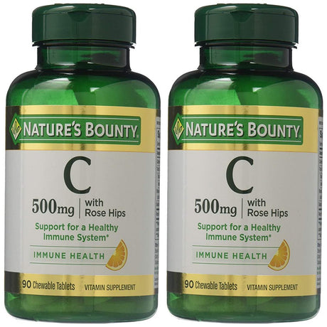 Nature'S Bounty Vitamin C 500 Mg with Rose Hips Chewable Tablets, Orange Flavor 90 Ea (Pack of 2)