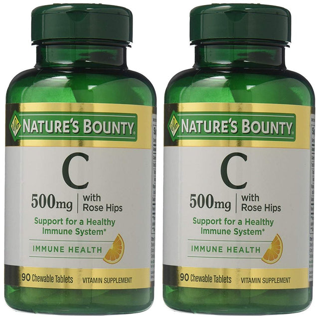 Nature'S Bounty Vitamin C 500 Mg with Rose Hips Chewable Tablets, Orange Flavor 90 Ea (Pack of 2)