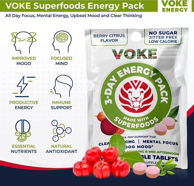 Energy Tablets - Rapid Focus Superfood Chewable Tablets, Pocket Portable, Resealable Packaging, Vitamin C, Supports Focus Memory Concentration Clear Thinking and Good Mood. 30 Count (Pack of 5)