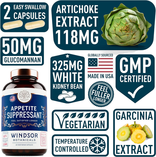 Appetite Suppressant for Weight Loss - Garcinia Cambogia, Glucomannan Appetite Control Supplements and Metabolism Booster for Weightloss - Lose Weight Fast for Women and Men - 60 Veggie Diet Pills