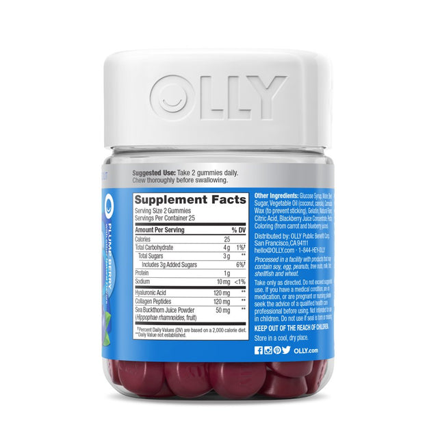 OLLY Glowing Skin Vitamin Gummy with Hyaluronic Acid, Supplement, Plump Berry, 50 Ct