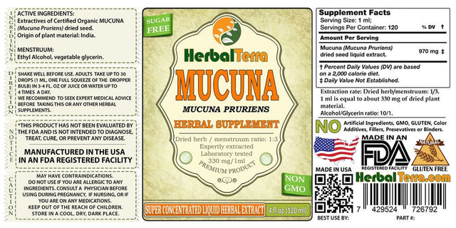 Mucuna (Mucuna Pruriens) Tincture, Organic Dried Seeds Liquid Extract (Herbal Terra, USA) 4 Oz