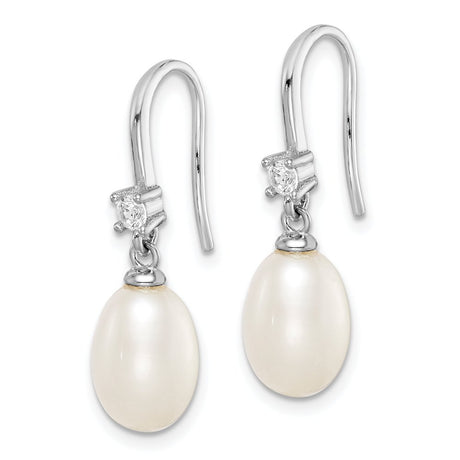 Sterling Silver Rhod-Plat 7-8Mm White Rice FWC Pearl CZ Earrings QE15207