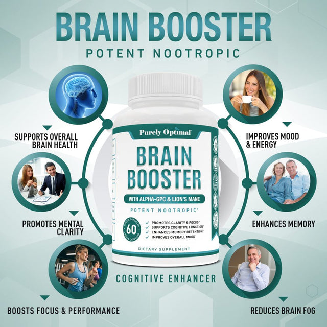 Premium Brain Supplement - Nootropic Brain Booster for Focus, Clarity, Improved Memory, Concentration & Better Mood - Brain Pills W/ Alpha-Gpc, Lion?S Mane, Ginkgo Biloba & Bacopa