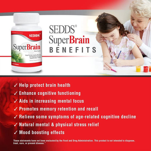 SEDDS Super Nootropic Brain Booster Supplement to Improve Memory, Boost Focus, Increase Mental Energy with Ginkgo Biloba Extract - 60 Softgel