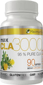 MAX CLA 3000, High Potency, Natural Weight Loss Exercise Enhancement, Increase Lean Muscle Mass, Non-Stimulating, Non-Gmo 95% Pure CLA, 90 Count