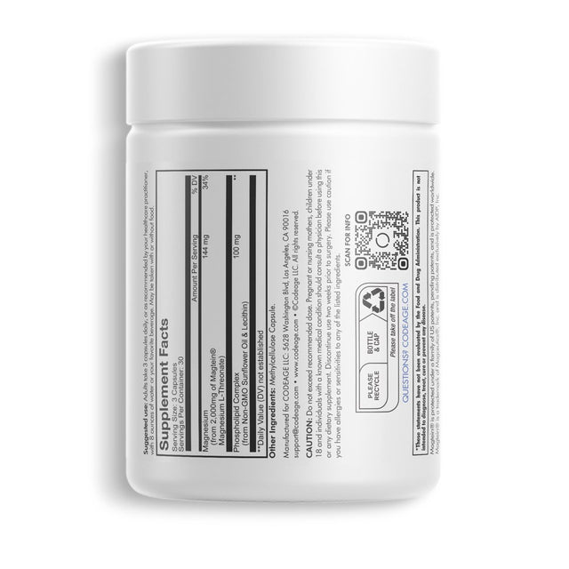 Codeage Liposomal Magnesium L-Threonate Supplement, Magtein Magnesium Threonate Capsules, 90 Ct