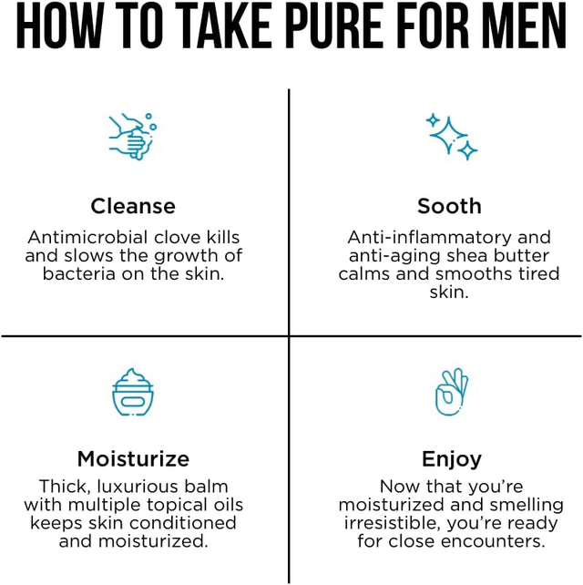 Pure for Men Original Vegan Cleanliness Fiber Supplement 120 Capsules, Bum Balm, 3.8 Oz | Eco Friendly Raw Lotion for Men