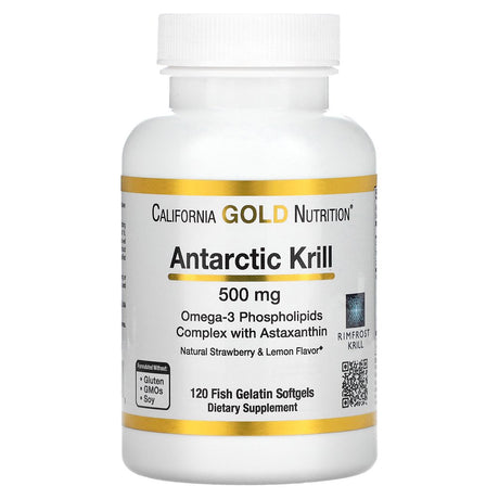 Antarctic Krill Oil, Ultra-High Omega-3 with Astaxanthin, Natural Strawberry & Lemon Flavor, Non GMO, Gluten Free, 500 Mg, 120 Fish Gelatin Softgels