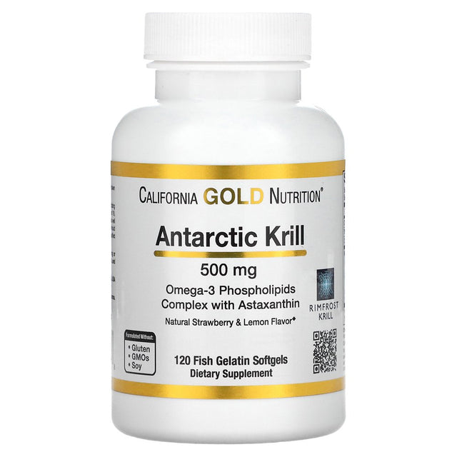 Antarctic Krill Oil, Ultra-High Omega-3 with Astaxanthin, Natural Strawberry & Lemon Flavor, Non GMO, Gluten Free, 500 Mg, 120 Fish Gelatin Softgels