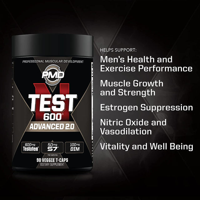 PMD Sports N-Test 600 Advanced Nitric Oxide Booster for Men - with Clinically Studied Testofen - Lean Muscle and Strength Gains with Estrogen Suppression (90 Veggie -Caps)