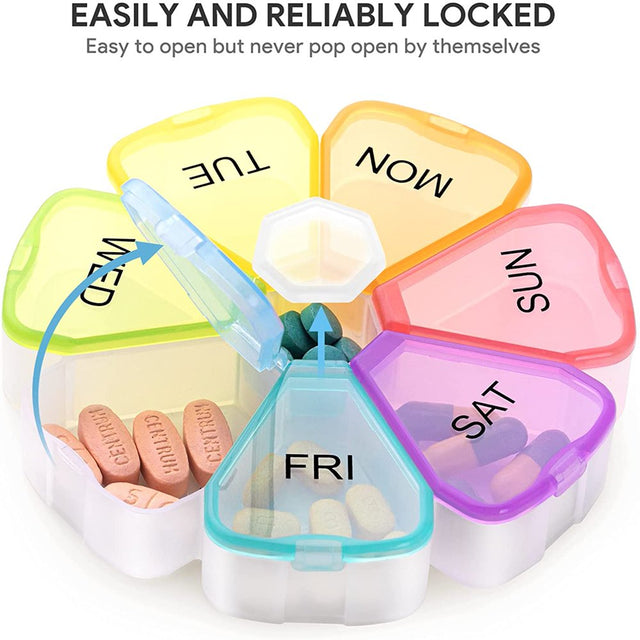 Large Weekly Pill Organizer, XL 7 Day Portable Pill Box Case for Vitamin, Cod Liver Oil, Pills, Supplements, Flower Medicine Organizer-Arthritis Friendly