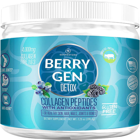 Berry Gen: Detox X 2 Collagen Powder with Antioxidants and Probiotics - 60 Servings - Peptides with Type 1 and 3 Collagen - Support Healthy Hair, Skin, Nails, Digestion and Gut Health - Made in the US