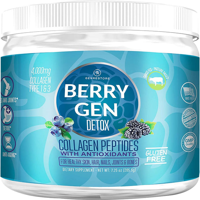 Berry Gen: Detox X 2 Collagen Powder with Antioxidants and Probiotics - 60 Servings - Peptides with Type 1 and 3 Collagen - Support Healthy Hair, Skin, Nails, Digestion and Gut Health - Made in the US