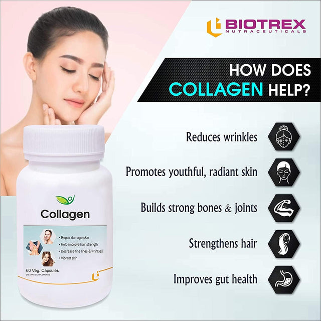 Biotrex Nutraceuticals Collagen - 60 Veg. Capsules Dietary Supplement for Healthy Skin and Hair Treatment