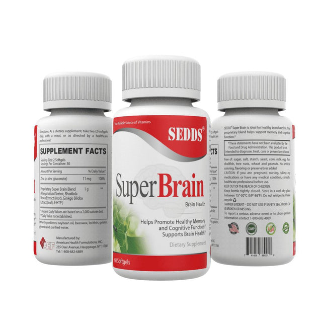 SEDDS Super Nootropic Brain Booster Supplement to Improve Memory, Boost Focus, Increase Mental Energy with Ginkgo Biloba Extract - 60 Softgel