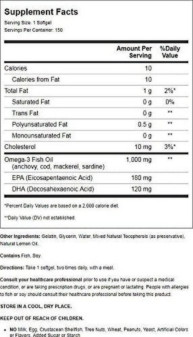 Natrol 1000Mg Omega 3 Fish Oil Softgel - 150 per Pack - 1 Each.