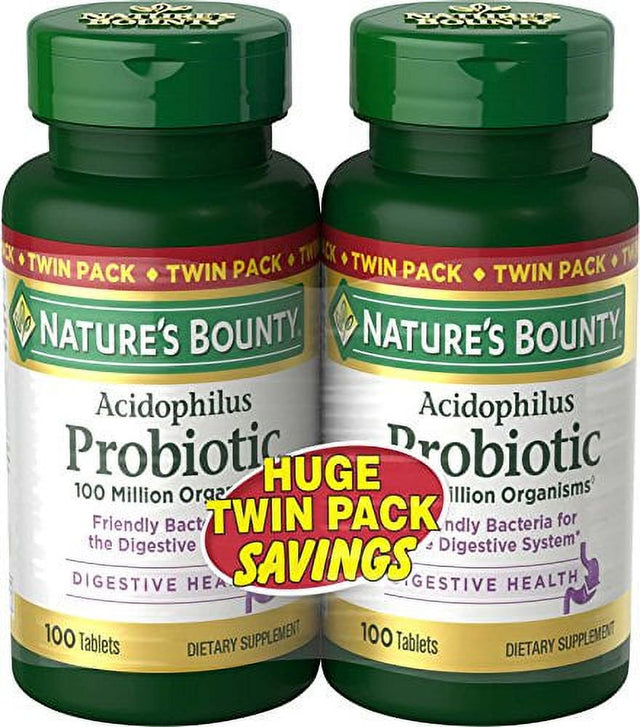 Nature'S Bounty Probiotics Dietary Supplement, Supports Digestive and Intestinal Health, Probiotic Acidophilus, 100 Count (Pack of 2- Total 200 Tablets)