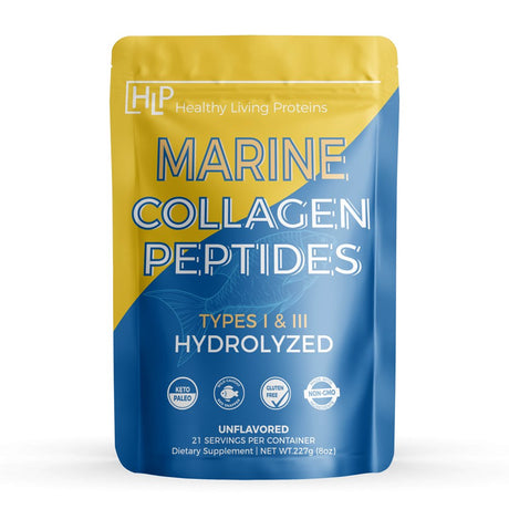 Healthy Living Proteins | Marine Collagen Peptides Type I & II | 24G Fish Protein, Naturally Sourced Wild Fish, Non-Gmo | Keto & Paleo, Gluten Free, Kosher | Unflavored Powder (8 Oz)