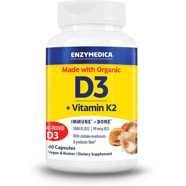 Enzymedica Organic Vitamin D3 +K2, 60 Count