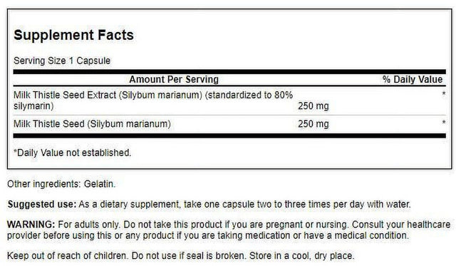 Swanson Milk Thistle - Features 80% Silymarin 120 Capsules