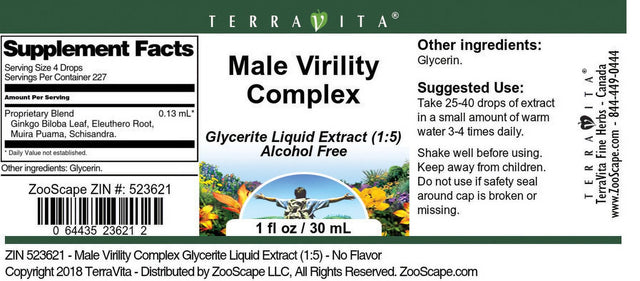 Terravita Male Virility Complex Glycerite Liquid Extract (1:5) - No Flavor, (1 Oz, 1-Pack, Zin: 523621)