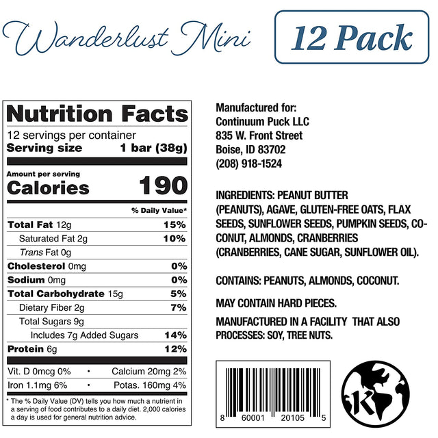 Protein Puck Mini Protein Bars, Wanderlust, Case of 12 - High Protein Snacks with 6 Grams of Vegan Protein - Gluten-Free, Non-Dairy, Non-Gmo Breakfast Snack Bar - Premium Plant-Based Healthy Snacks