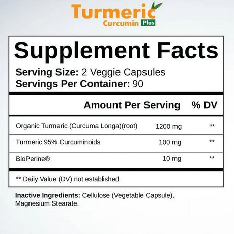 Vitapost Turmeric Curcumin plus Supplement for Joint, Muscle, Immune System Support - 180 Capsules