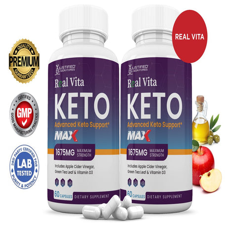 (2 Pack) Real Vita Keto ACV MAX Pills 1675Mg Dietary Supplement 120 Capsules